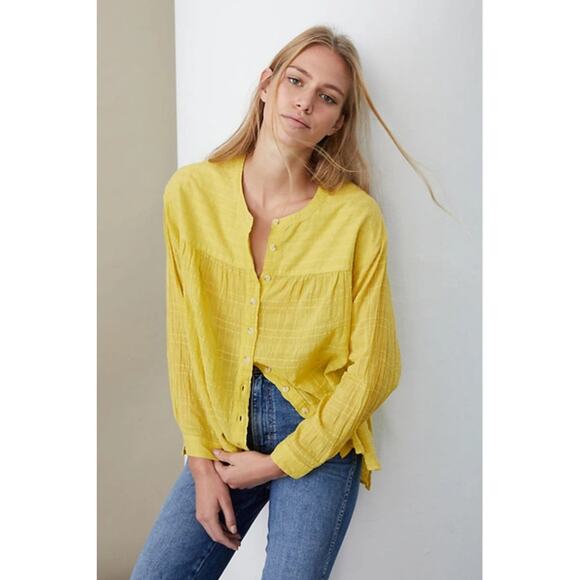 Anthropologie Pilcro And Letterpress Mila Draped Button Down Shirt Yellow Small - Picture 1 of 10